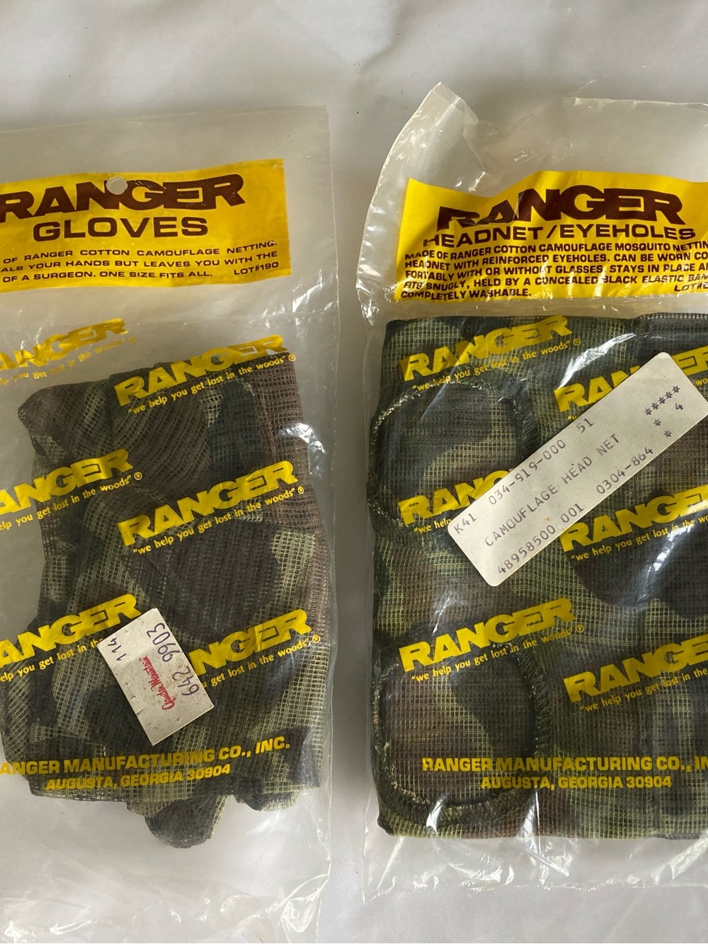 Lot of 4 - camo headnets w eyeholes & gloves